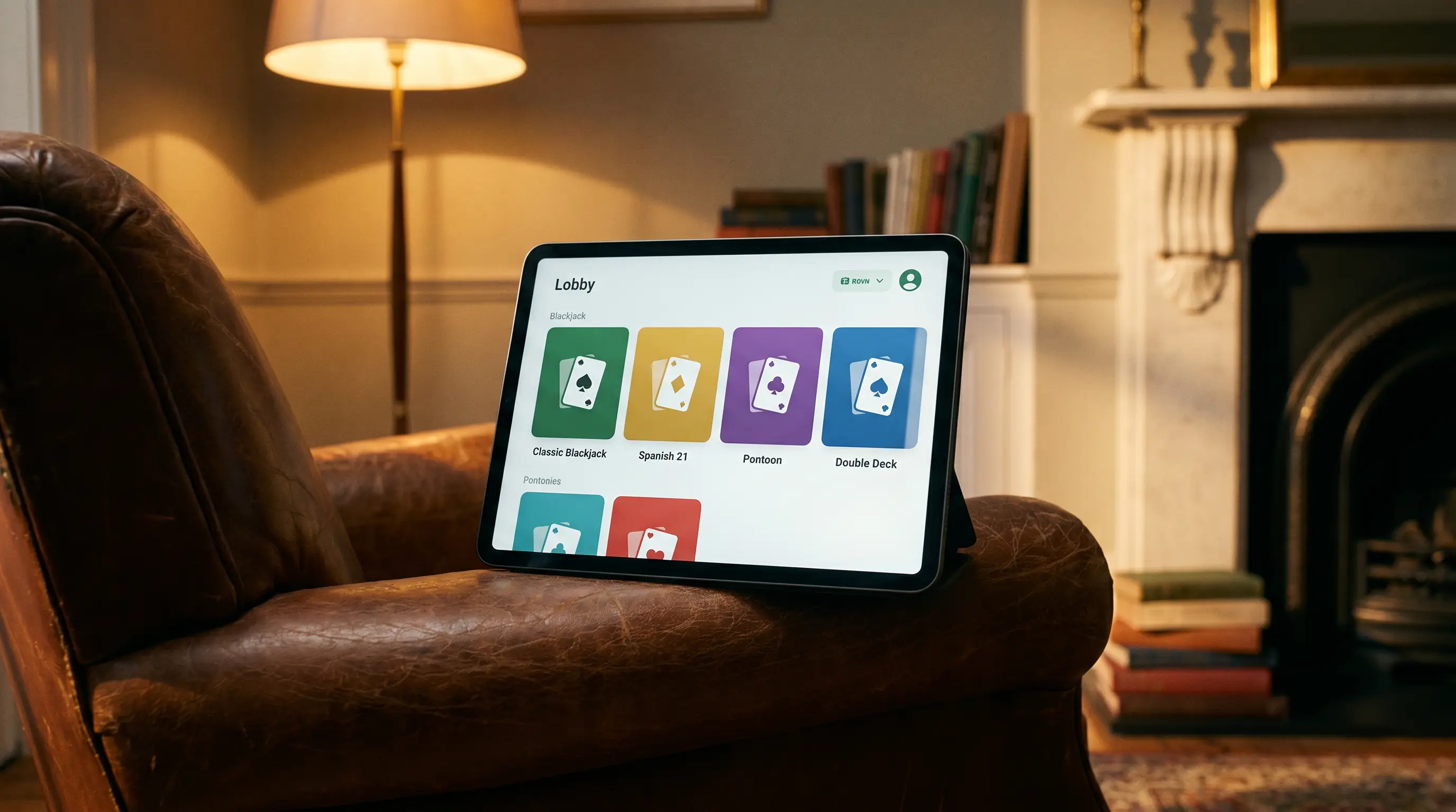 Tablet med valg af blackjack-varianter