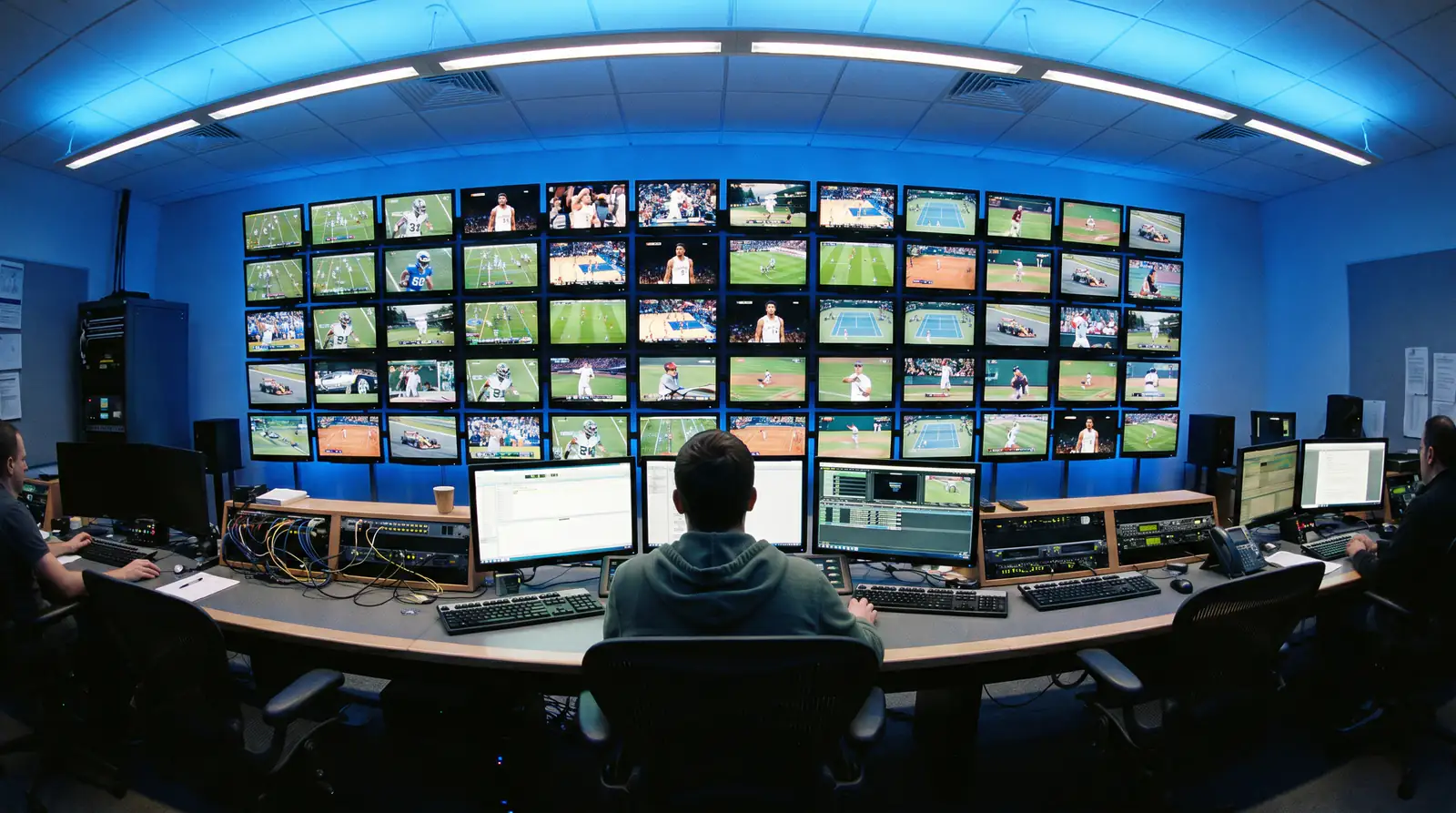 Monitorrum med overvågning af sportskanaler