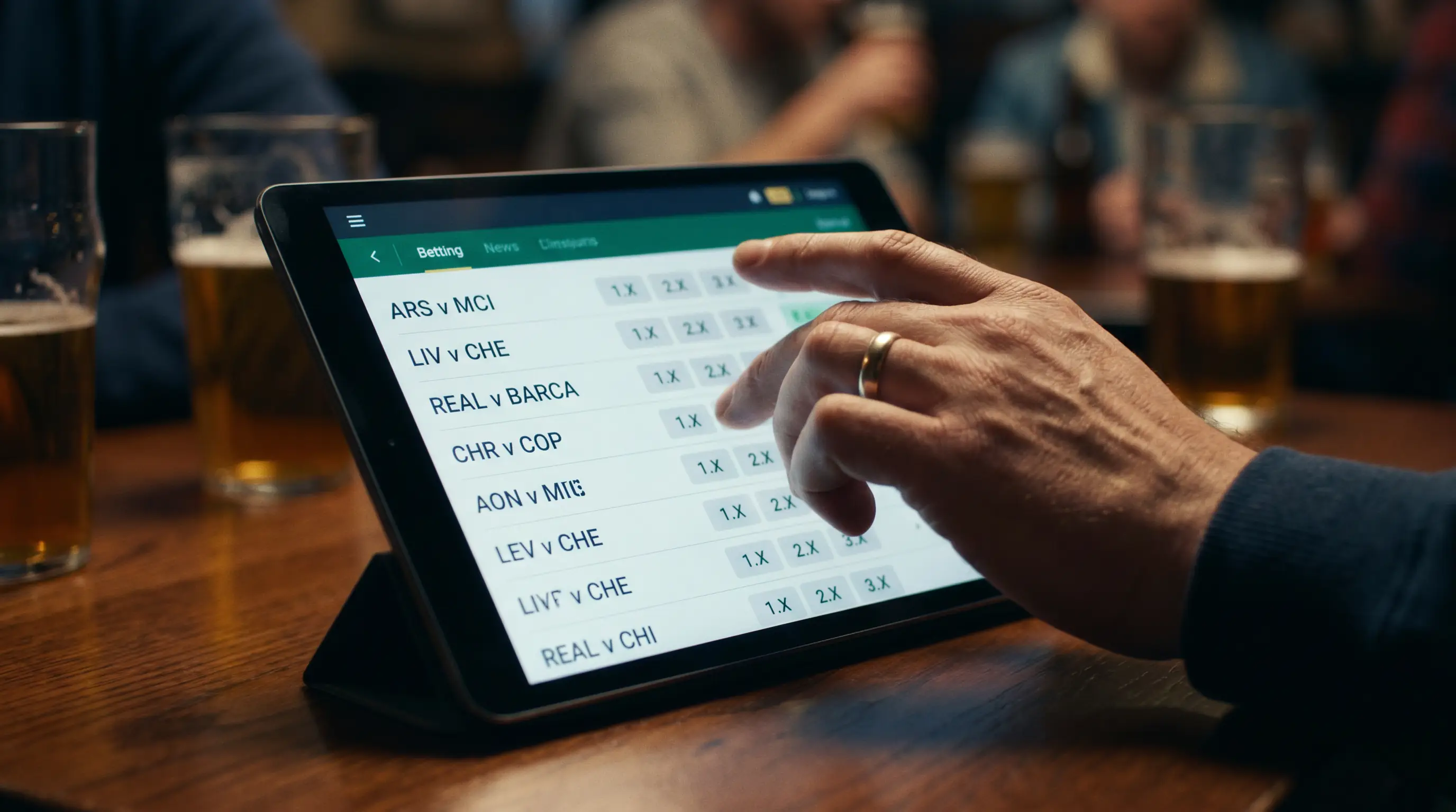 Tablet med decimal-odds på fodboldkamp