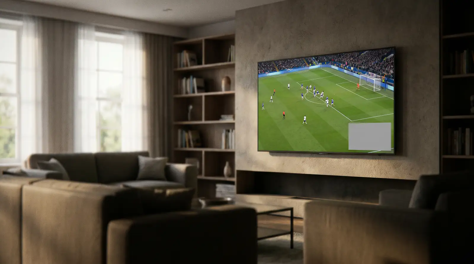 Fodboldkamp på TV uden reklameoverlay
