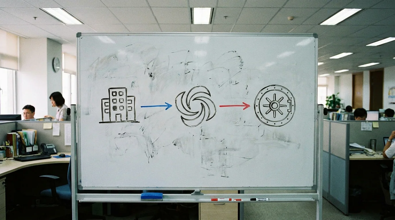 Whiteboard med pengestrømme illustreret