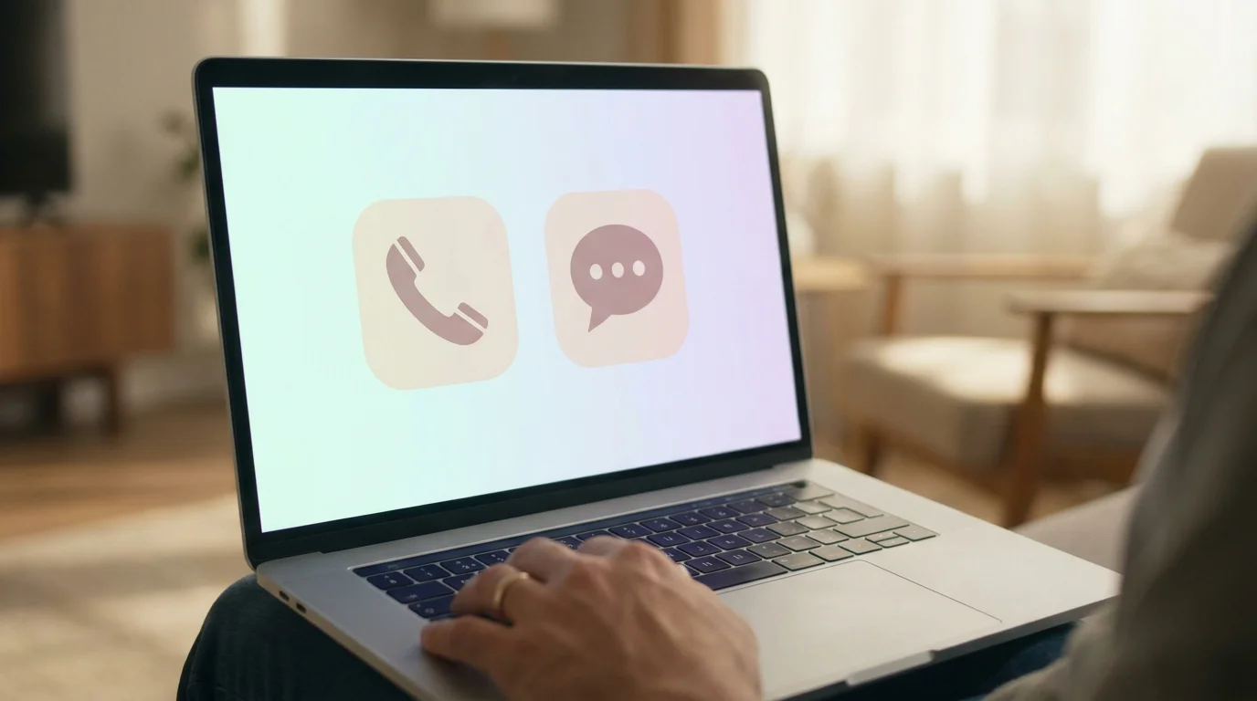Skærm med valg mellem opkald og chat