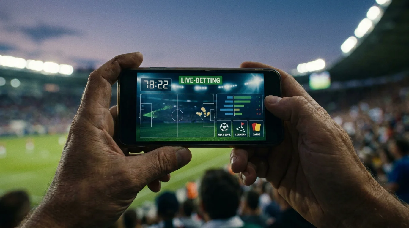 In-play betting på smartphone under fodboldkamp