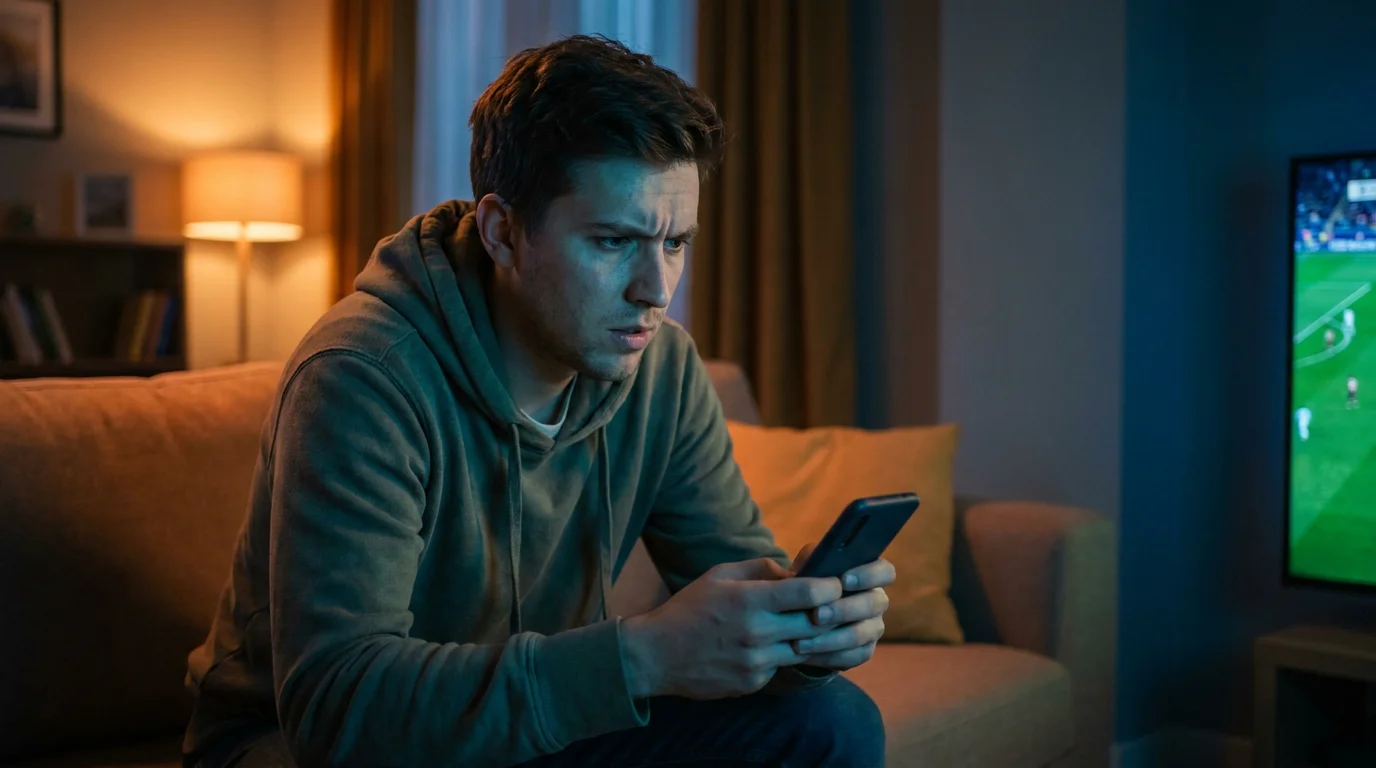 Spiller spændt foran live-betting på telefon