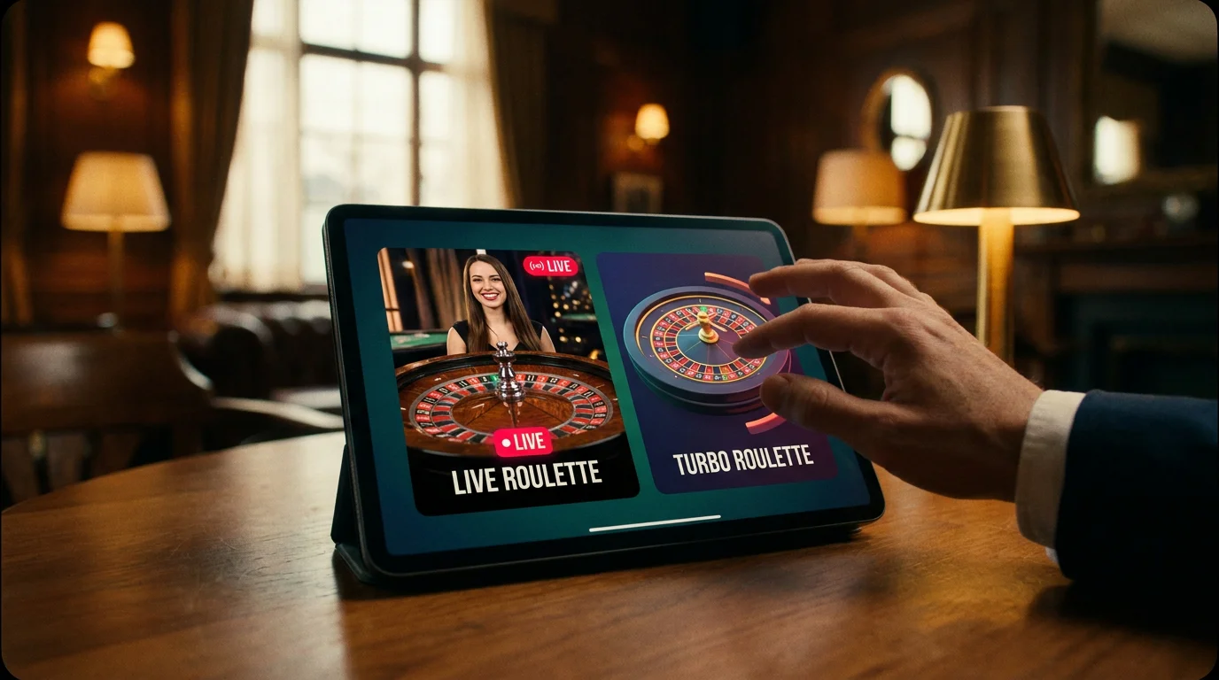 Tablet med live og RNG roulette side om side