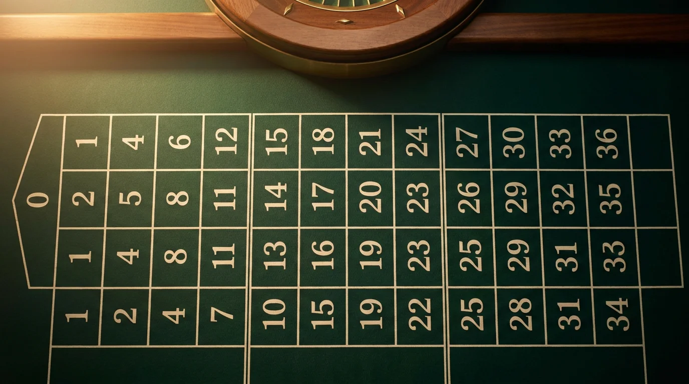 Roulettebord med inside og outside bets layout